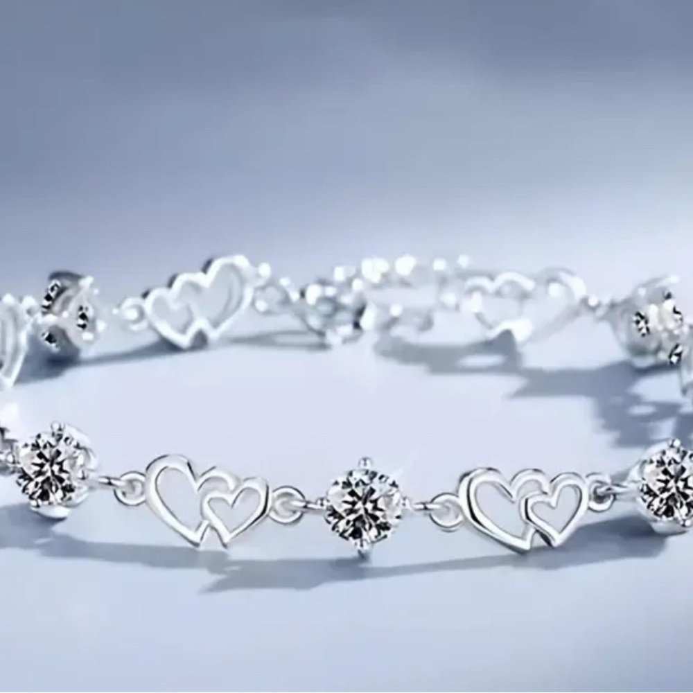 CZ Silver Heart Bracelet